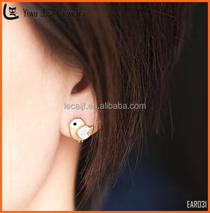 Boucles d'oreilles clous mignonnes en or/argent en forme de poussin/oiseau, petits <span class=keywords><strong>bijoux</strong></span> animaux - Product Image 3