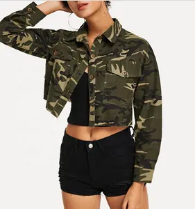 Benutzer definierte neue Design Marke Mode Kleidung Damen Camo Denim Crop Jacke Großhandel