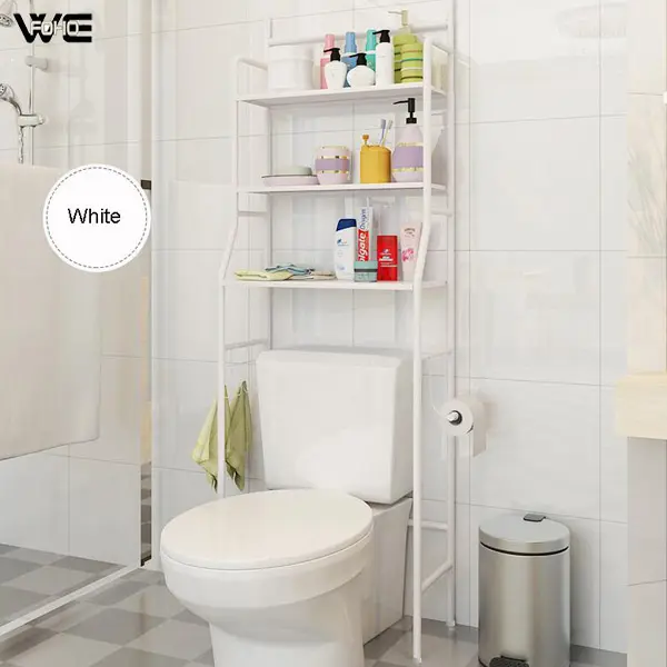 China Supplier Rack Bathroom Triple Tier Metal Power Painting Over Toilet Storage Shelf