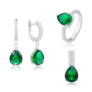 POLIVA Classic Elegant Turkish 925 Sterling Silver Bridal Wedding Jewelry Sets with AAA Cz Emerald Ruby Stones for Engagement