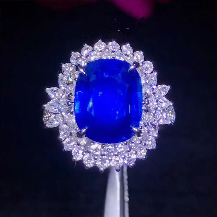 Twee Manier Gebruik Edelsteen Sieraden Luxe 18k Gold Onverwarmde Sri Lanka 5ct Natuurlijke Royal Blue Sapphire Ring Hanger