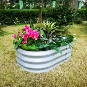 Galvanized metal round raised garden vegetable flower grow bed
