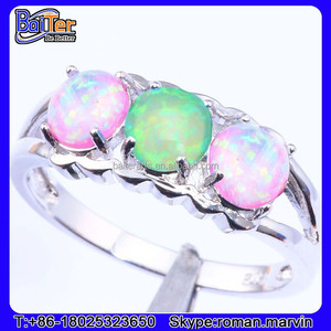 Opal Fuego personalizada de la Ronda <span class=keywords><strong>Valor</strong></span> Three Ring <span class=keywords><strong>Piedra</strong></span> Anillo de plata 925 para las mujeres - Product Image 1