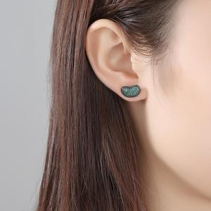 LUOTEEMI Coréen Mignon Vert Émeraude Boucles D'oreilles Pois Forme Minuscule Vert Zircon Cubique Pavé Diamant Filles Boucles D'oreilles - Product Image 4