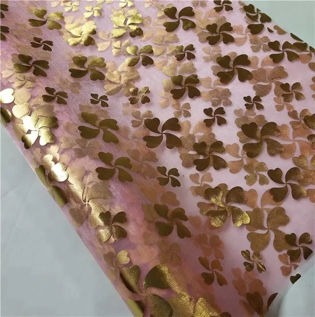 Vải Lụa Tơ Tằm In Họa Tiết Organza Vàng 100% Vải Polyester Vải Lưới Lấp Lánh