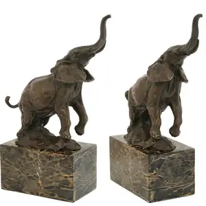 Bronze Casting Life Size Elephant Lifting Trunk Pair Statue Large Copper Garden Sculpture