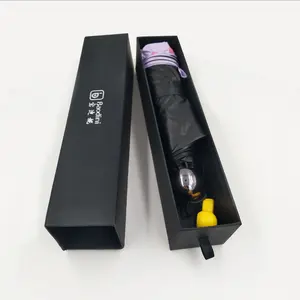 중국 공급 업체 럭셔리 매트 블랙 사용자 정의 종이 판지 슬라이딩 서랍 유형 선물 우산 상자 슬라이드 로고 포장 리본