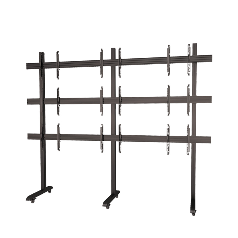 Support Multi Screens 65 Inch Metal Legs Mobile TV Stand With Micro Adjustment Arms