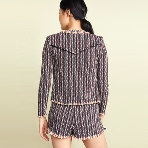 Tendencias de la moda de cuello sin botones de mezclas de lana multicolor de negocios formal chaqueta traje de chaqueta Mujer - Product Image 2