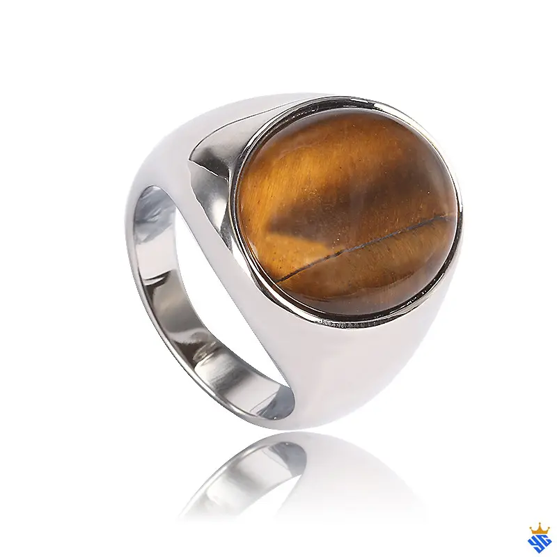 Stainless Steel Natural Tiger Eye stone Rings Mens Wedding Bands
