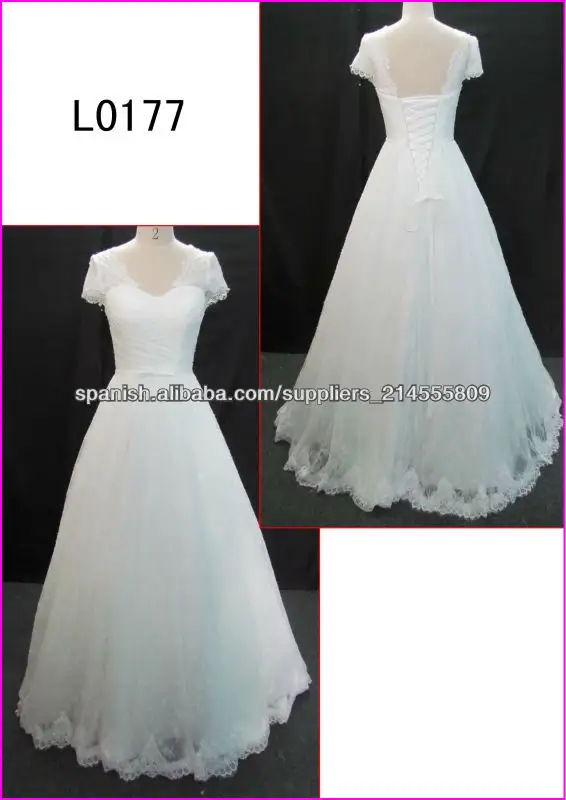 2014 guangzhou corsé princesa mangas cortas tul / vestido de novia vestido de novia A-line con el cordón / novia L0177 con cable