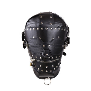 Imbracatura in Pelle Nera con Cappuccio e Lucchetto, Maschera con Copertura per Occhi per Giochi di Ruolo o Contenzione - Product Image 4