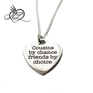 Stainless Steel "Cousins By Chance Friends By Choice" Heart Charm Necklace