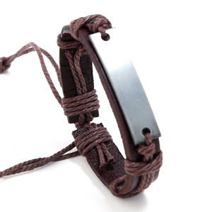 Mens bianco Braccialetto di Cuoio Intrecciato Polsino della Fascia di Polso del Braccialetto di Corda con in metallo bianco - Product Image 1