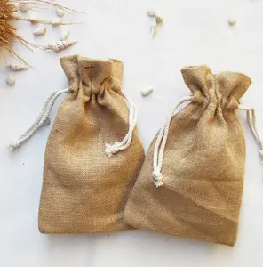 Custom Logo Printed Hessian Coffee Beans Packaging Pouch Natural Jute Burlap Drawstring Gift Bag