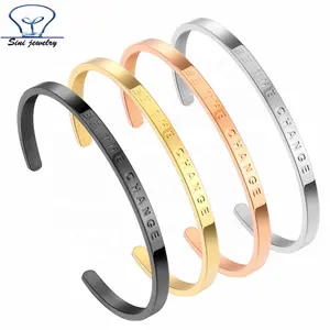 2019 Fashion Inspire Jewelry Personalizied custom engrave metal Stainless Steel Coordinate Cuff Bracelet NYC Bangle engravable