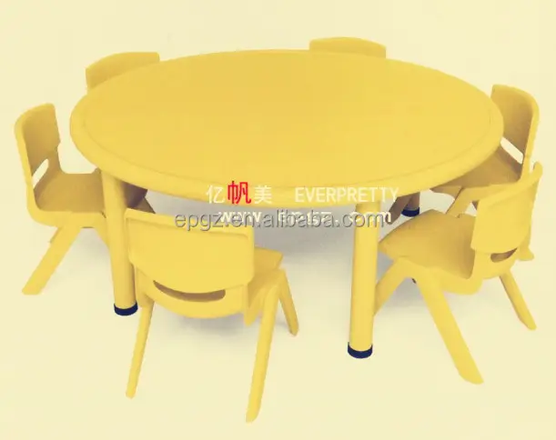 ที่มีคุณภาพสูงเด็กศึกษาตารางการออกแบบโต๊ะกลมที่มี6เก้าอี้เก้าอี้โต๊ะพลาสติก
