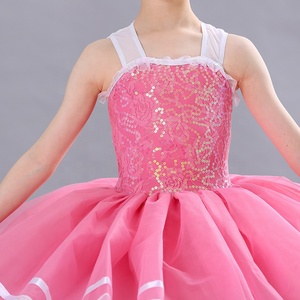 Falda de tutú de Ballet de lentejuelas rosa brillante, Ropa de baile de niña encantadora, traje de baile de tricota rosa - Product Image 6
