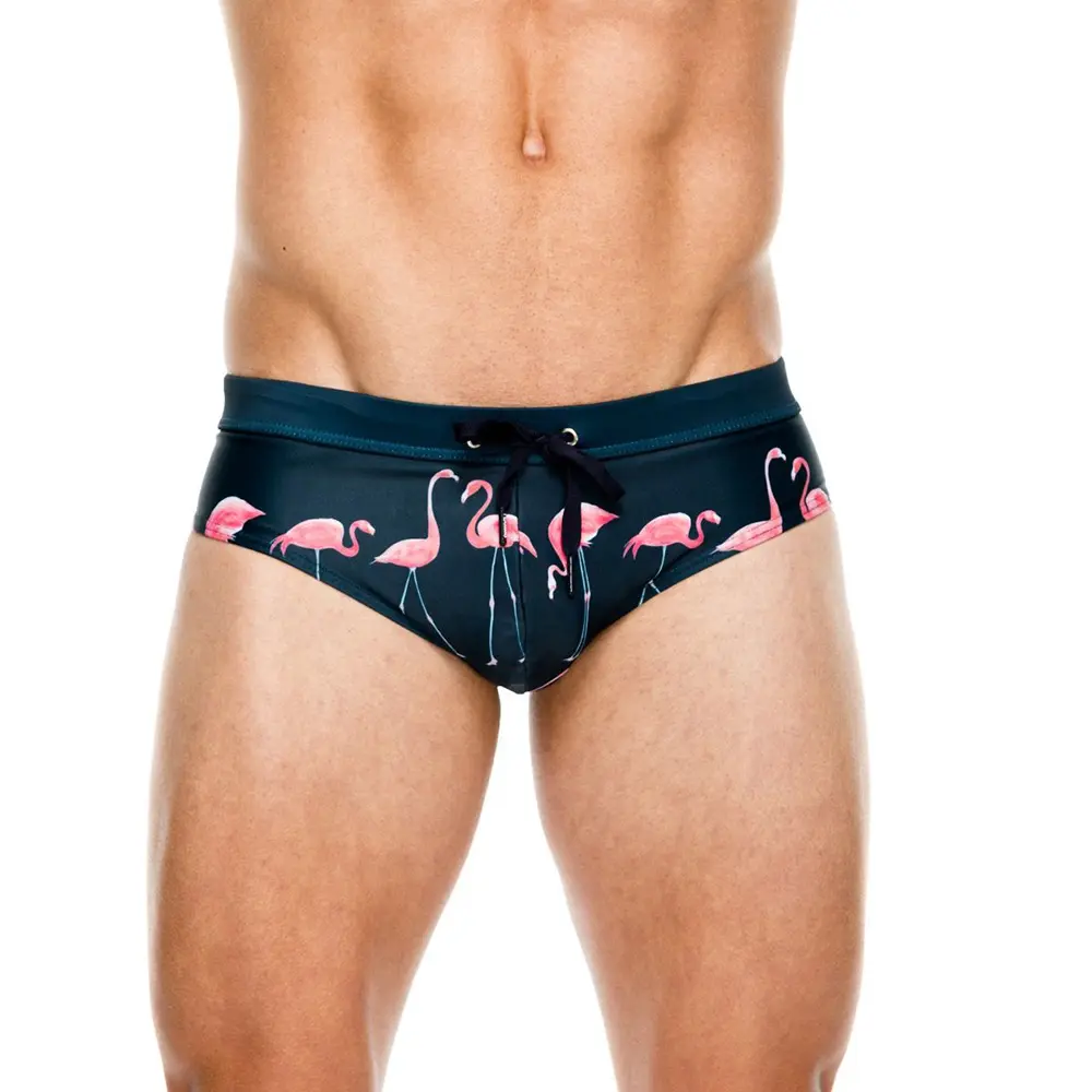 Homens Swimwear Breve Mens Flamingo Cuecas Natação Bikini Cintura Baixa Shorts Penis Bolsa homem Maiô Sexy Hot Swimsuit Surfining