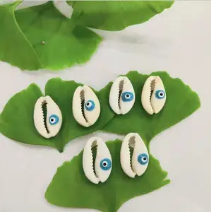 JF8714 Enameled Evil Evileye Eye Natural Cowry Shell Charms Beads, Sliced Shells,Natural Seashell Cowries with Eye