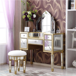 Unique Design Bedroom Furniture Sparkly <strong>Mirrored</strong> Dresser 5 Drawers <strong>Dressing</strong> <strong>Table</strong> <strong>with</strong> Round Stool - Product Image 1