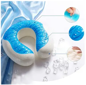 Serin jel bellek köpük u-şekil boyun yastık özel Logo Polybag dokuma akıllı yastık Aqua soğutma Visco elastik bellek köpük