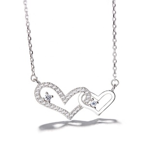 2019 el día de San Valentín regalo de la joyería de la plata esterlina 925 vaciamiento doble corazón diamante collar de la <span class=keywords><strong>mujer</strong></span> - Product Image 1
