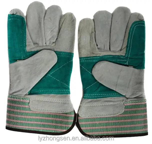 Vert Double Paume en cuir de vache gants de construction