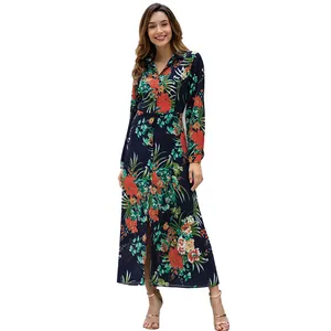 Factory Manufacturer Yileya Women Dress Flowers、Ladies Long Sleeves Dresses Smart Casual、Floral Dress Maxi