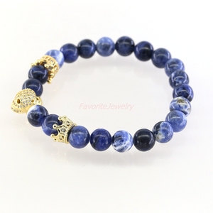 <span class=keywords><strong>Moda</strong></span> personalizada 18 K oro chapado micro Pace CZ cráneo y corona pulsera, piedra natural hombres pulsera - Product Image 2