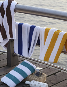 En gros <span class=keywords><strong>Coton</strong></span> Jaune et Blanc Cabana Stripe Serviettes De Plage - Product Image 1