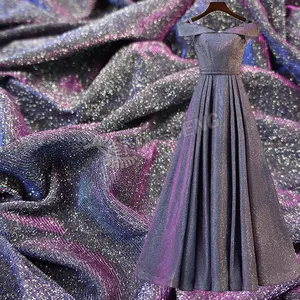 Tecido metálico que muda de cor, tecido iridescente com glitter para vestido oficial