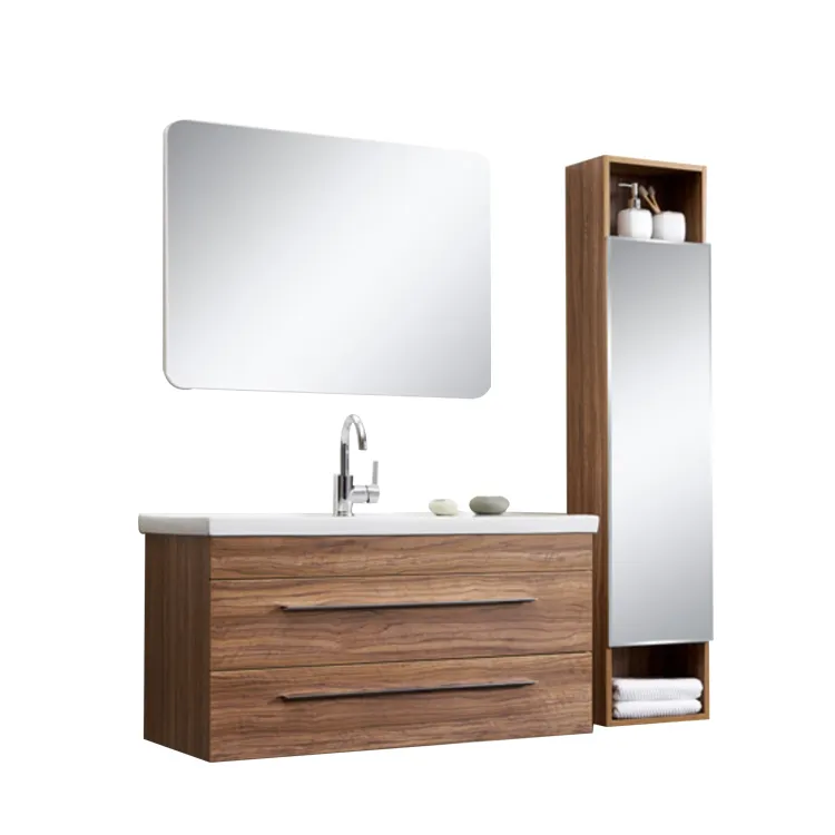 Promotion Combo dark brown wood color competitive quality bathroom wall cabinet storage vanity side cabinet door with mirror