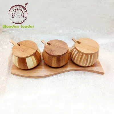 Old Carpenter High Quality Nature Wood salt and pepper wooden Pot wood Jar With Spoon