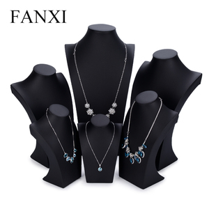 FANXI Custom Black Leather Necklace Pendant <strong>Neck</strong> Form <strong>Display</strong> Mannequin Stand for Jewelry Shop Showcase Wooden Necklace <strong>Displays</strong>