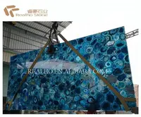 Blue Onyx Agate Stone Book Matched Onyx Marble Slabs for Interior Wall