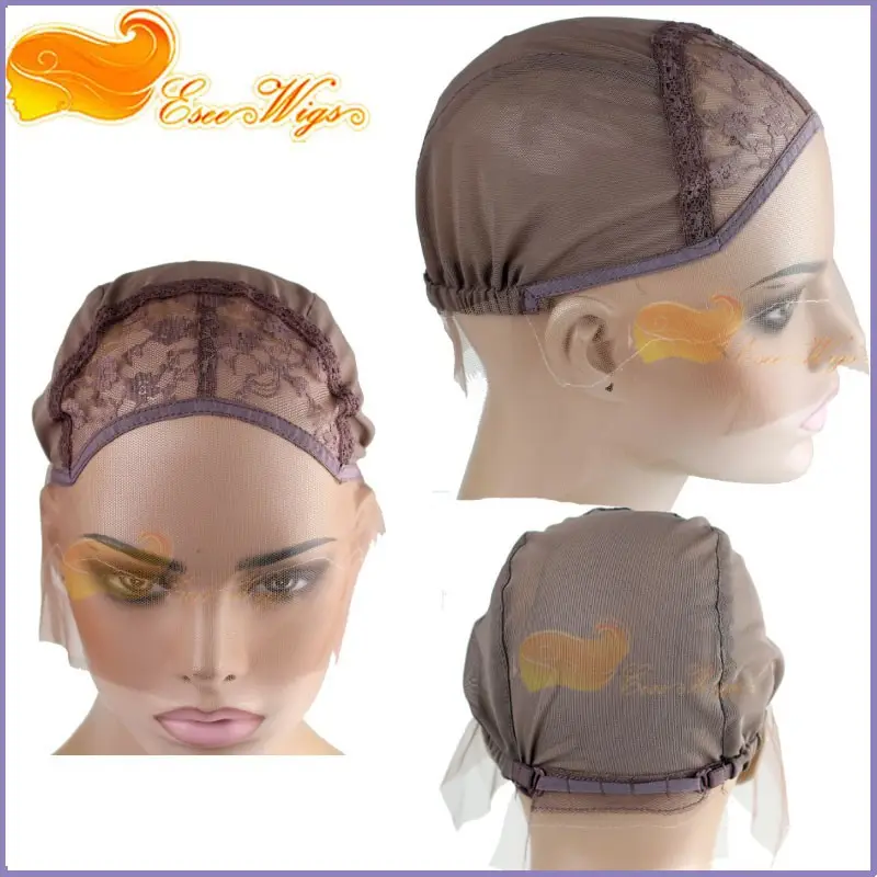 Free shipping top grade lace front wig cap for making wigs adjustable strap with lace at nape in stock