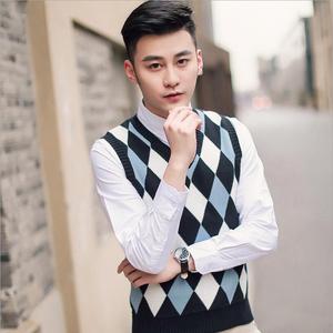 2017 hiver homme chandail, hommes col v sans manches argyle pull gilet pour hommes - Product Image 3