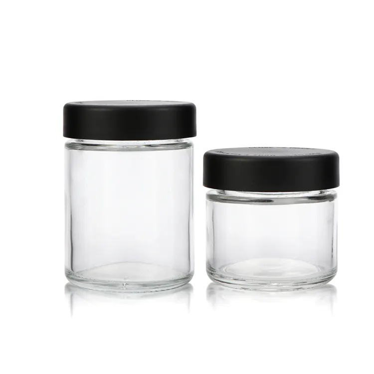 Glass Jar 2 Oz 1 Oz 2 Oz 3 Oz 4 Oz Wide Mouth Child Proof Resistant Glass Container Storage Glass Jars With Black Screw Top Lid