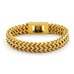 Fashion Style Jewelry Men's Stainless Steel Gold Double Franco Chain Bracelet