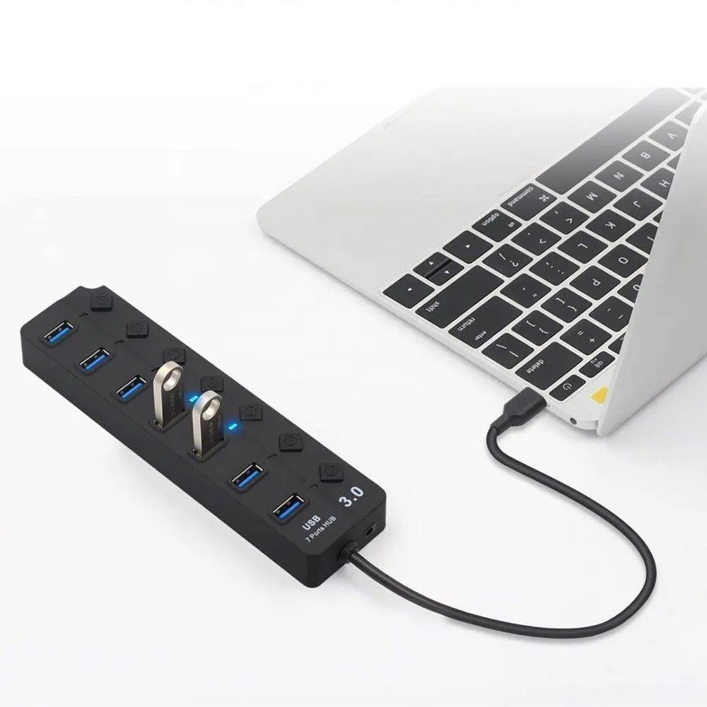 7 cổng USB 3.0 HUB Đa Cổng Tốc Độ Cao USB Splitter với 7 Lần Lượt trên nút