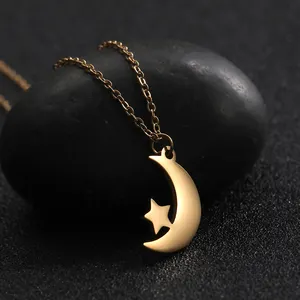 Collier pendentif lune et étoile en acier inoxydable, ensemble de bijoux pour femmes, Style Simple, plaqué or 18k, ras du cou, personnalisé, cadeau - Product Image 1