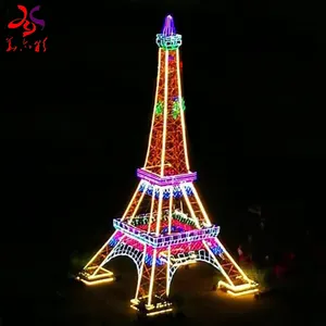 2023 Nieuwe Producten Outdoor Bruiloft Kerst Groothandel Nieuwjaar 3d Paal Eiffel Toren Led Sculptuur Decoratieve Touw Motief Lichten