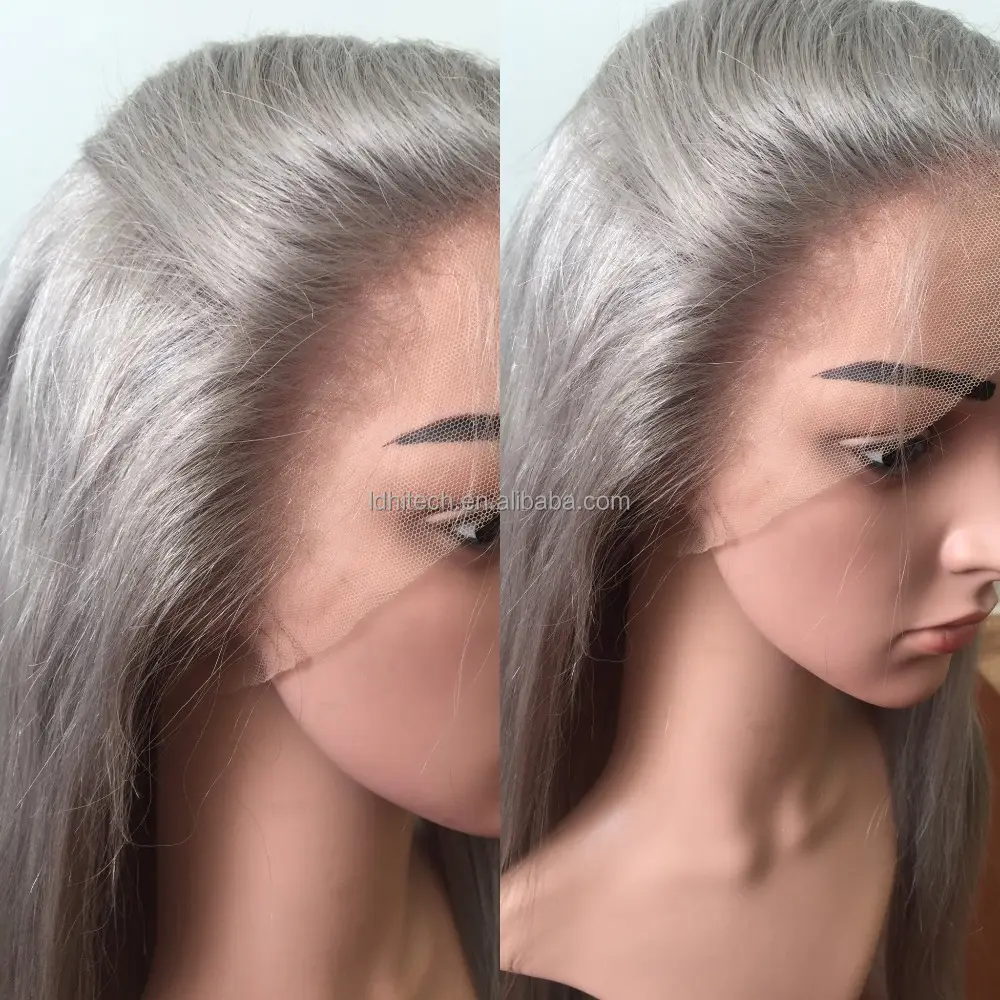 Offre Spéciale argent gris perruques de dentelle de cheveux humains pour les femmes noires, Cheveux Humains Vierges brésiliens Argent Gris Pleine perruque de lacet