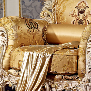 Fauteuil sculpté en or blanc de style rococo français pour salon VIP d'hôtel de luxe |   Fauteuil d'appoint jacquard sur mesure |   FF&E commercial OEM - Product Image 3