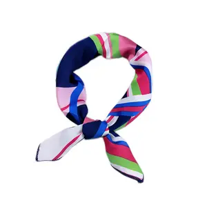 Foulard Bandana en soie 50x50, motif géométrique imprimé pour femme, carré, mode, vente en gros,