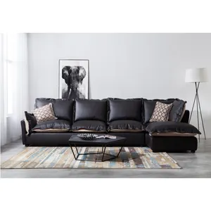 Terbaru Desain Gaya Modern Kulit 1 2 3 Seater L Bentuk Nyaman Sectional Sofa Set