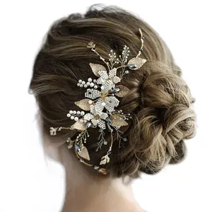 波西米亚风格的发夹婚纱礼服头饰黄金珍珠发夹爪珠宝新娘发饰