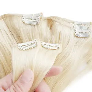 Extensions de cheveux remy lisses pour femmes blanches, velours blond, russe, à clip, vente en gros, 2019