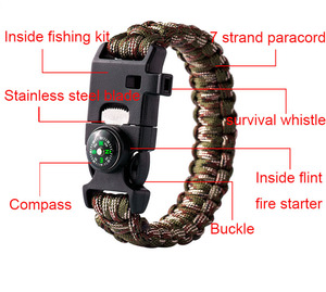 Outdoor DIY lama di sopravvivenza <span class=keywords><strong>paracord</strong></span> bracciale con kit di pesca bussola bussola campeggio di salvataggio di arrampicata bracciali - Product Image 2